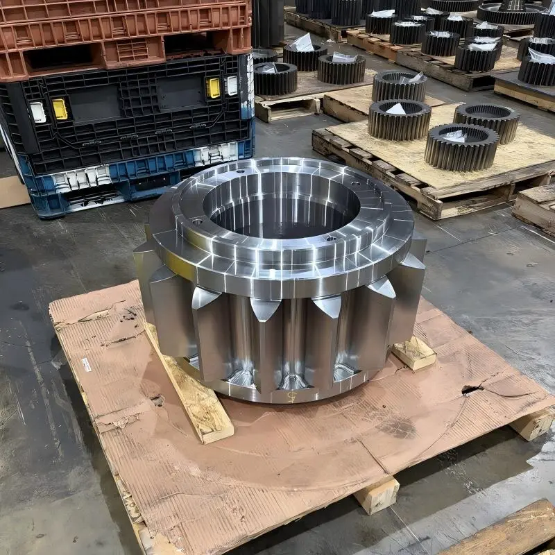 Large industrial gear with machined bore, mounting face and external teeth